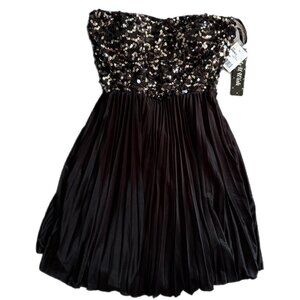 black sequin mini strapless dress